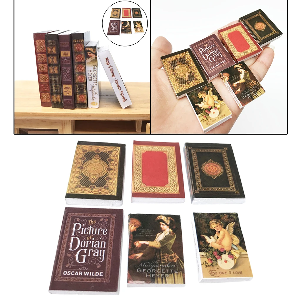 

6pcs 1:12 Dollhouse Miniature Mini Assorted Books Creative Set of