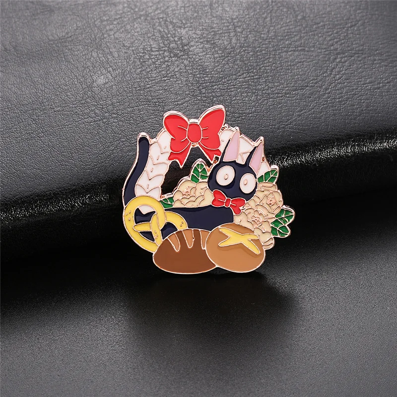 Kawaii Gigi The Baker Hard Enamel Pin Fashion Cartoons Animal Black Cat Brooch Badge Jewelry Miyazaki Hayaos Anime Fans Gift |