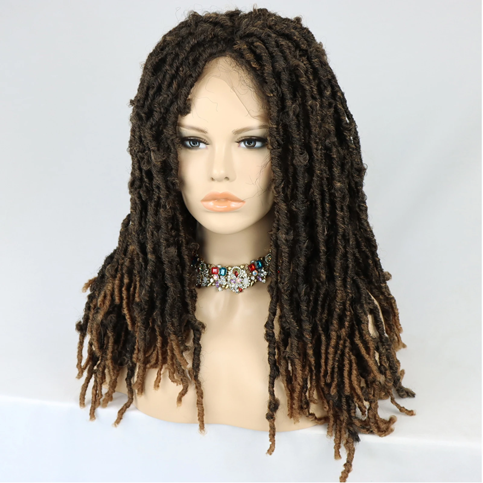Brown Lace Front Synthetic Braided Wigs For Black Women 18inch Butterfly Distressed Locs Lace Frontal Crochet Braids Hair Wigs