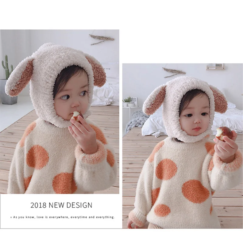 kids Winter Hats Cap for Kids Boys Girls Cute Rabbit Ears Earflaps Russian Hat Warm Bomber Hats for Girl Boy Cotton Snow Cap - Color: beige