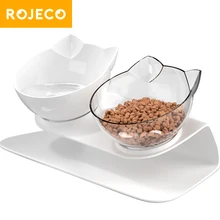 ROJECO Non Slip Double Cat Bowl Raised Wet Cat Food Bowl Feeder For Cats Pet Water Bowls and Drinkers Dog Drinking Bowl Supplies