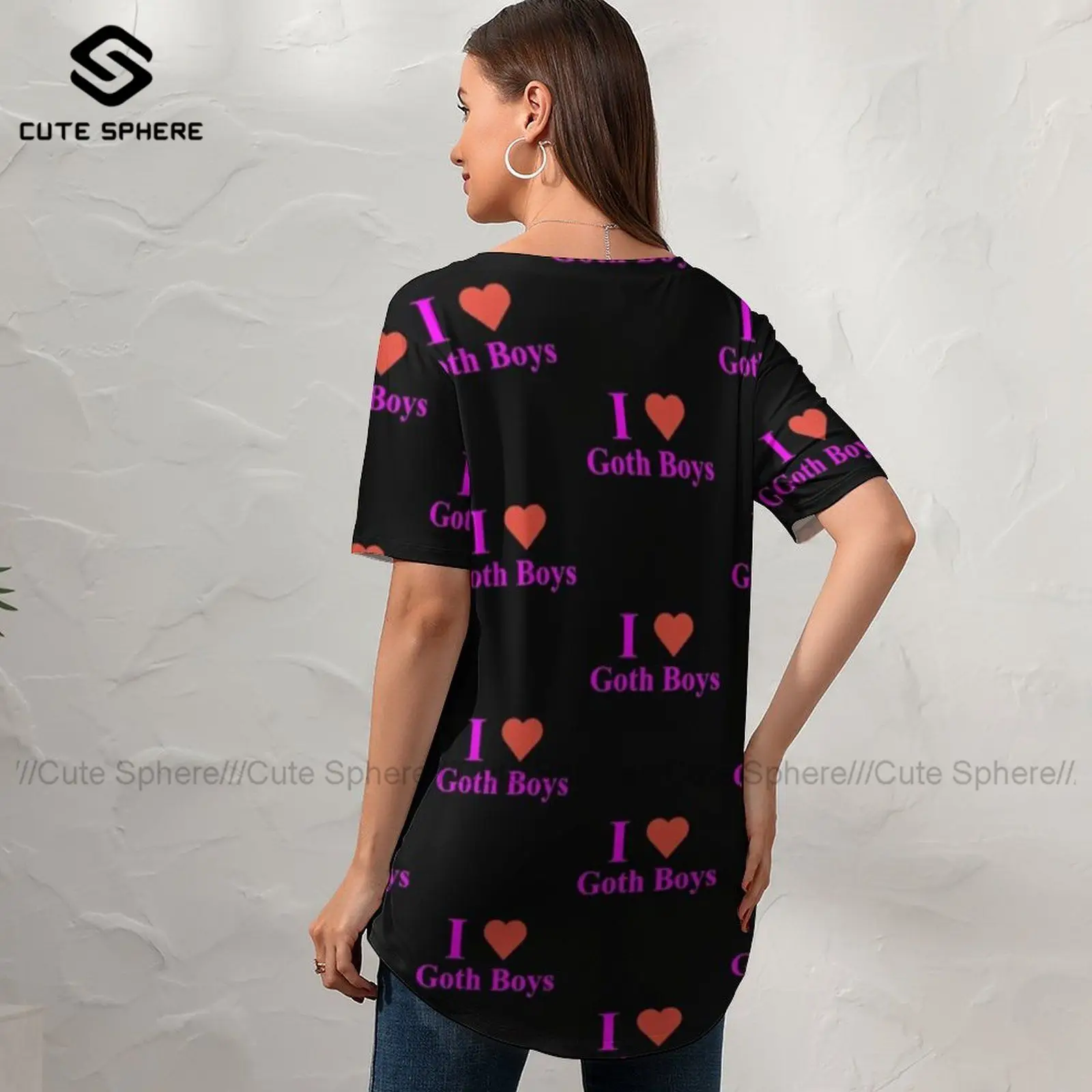 

Gothic T Shirt Kawaii Ladies Casual T-Shirt Short Sleeve Graphic V Neck Tshirt Oversized