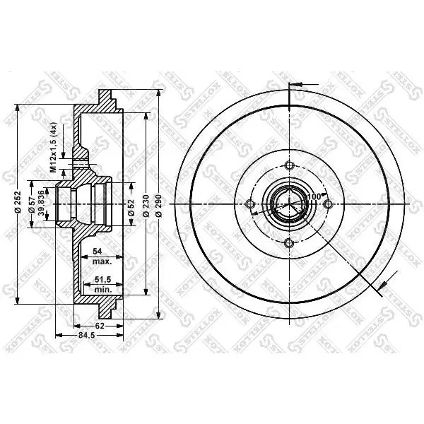 Барабан тормозной VW Passat all 85 97 STELLOX 6025 4719 SX|Стояночный тормоз| |