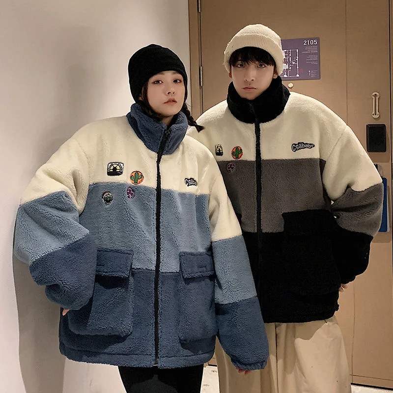 2021 Winter Men's Lamb Parkas Thickened Snow Jackets Casual In Warm Wool Coats Couple Cotton-padded Clothes Oversized Trench