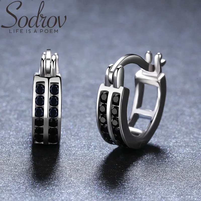 Женские серьги кольца из серебра 925 пробы с черной шпинелью|Серьги-кольца| |