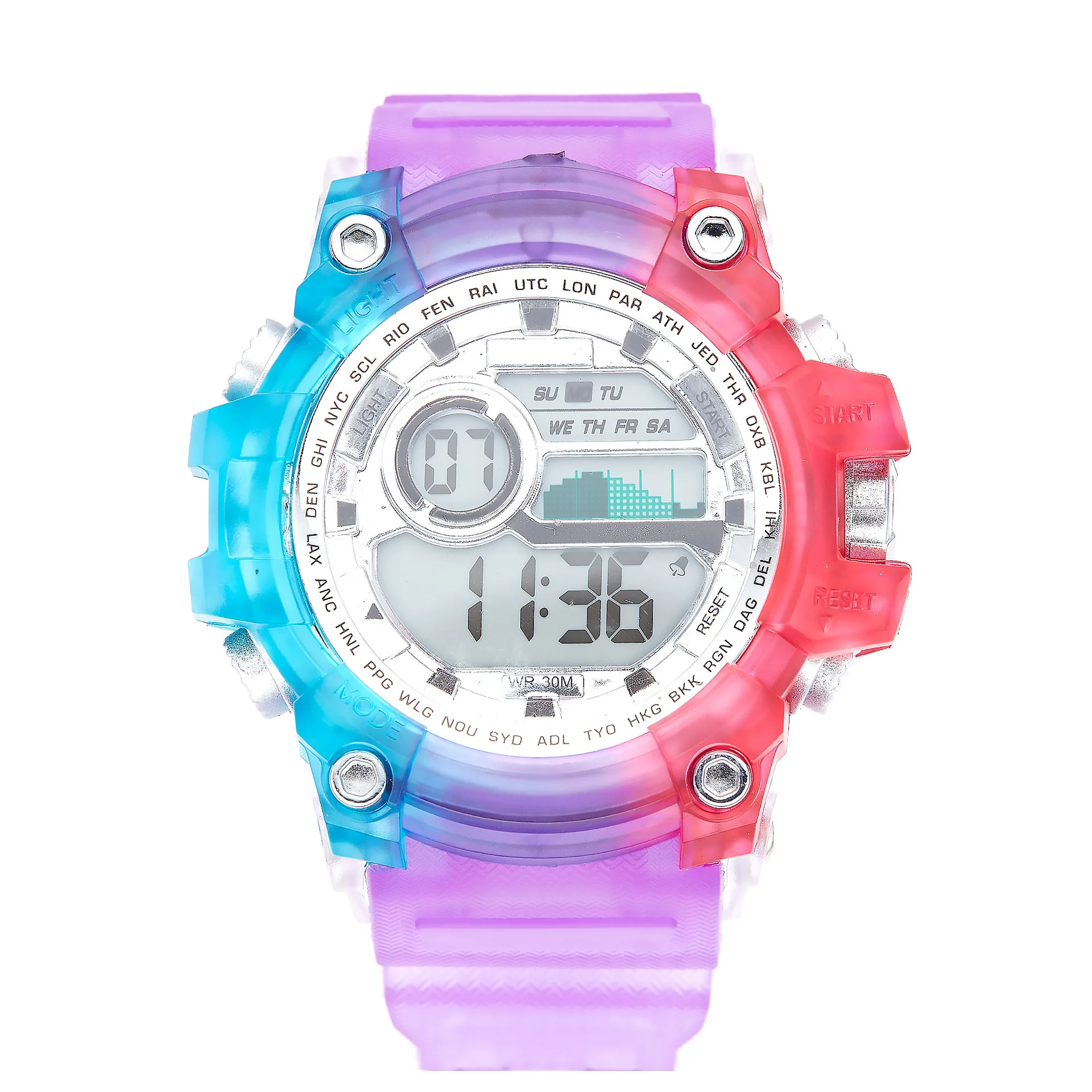 

New men's waterproof glow-in-the-dark sports watch with colorful large dial Student cool push-button electronic watch