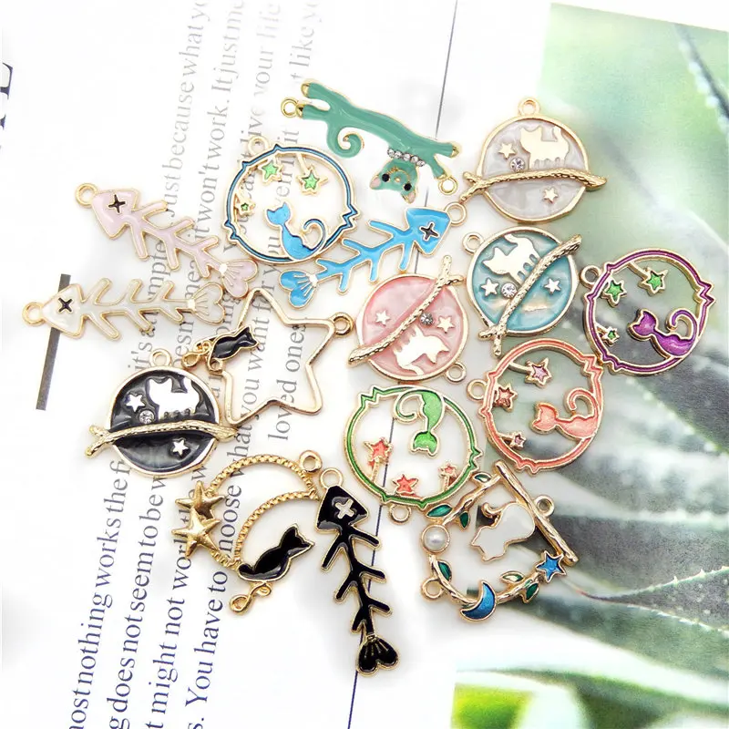 Julie Wang 10PCS Enamel Cat Fish Bone Charms Random Mixed Alloy Gold Tone Necklace Bracelet Earring Jewelry Making Accessory | Украшения и