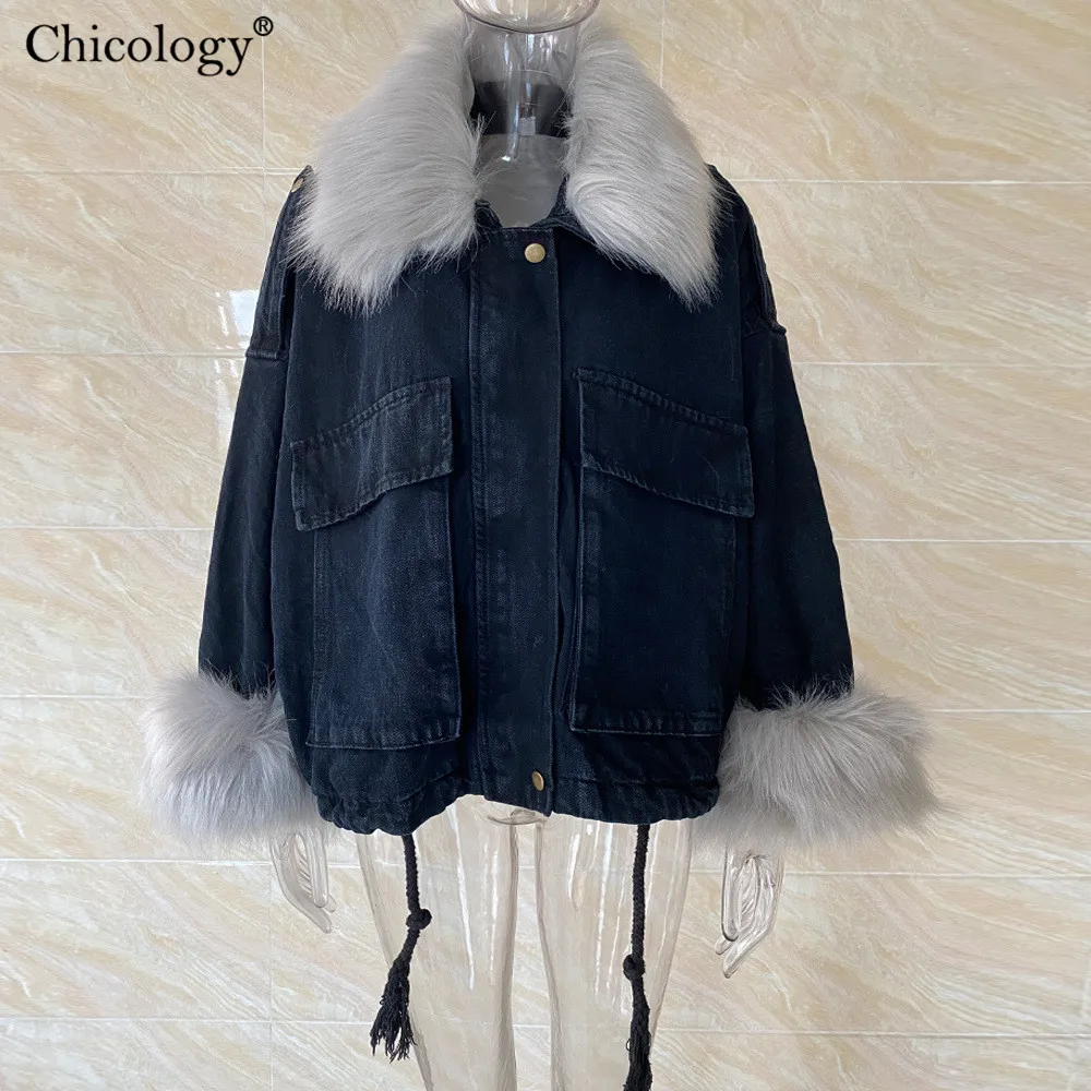 

Chicology Fur Denim Jean Zip Up Jacket 2020 Autumn Winter Coat Women Long Sleeve Warm Top Y2K Fashion Streetwear Korean Clothes