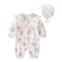 baby girl clothes rompers for newborn sweet pure cotton long sleeve fashion broken flower romper with hat spring and autumn 0 1
