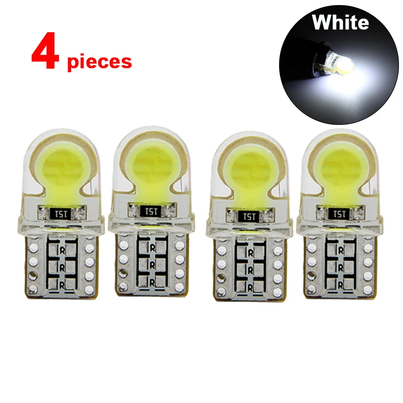 4PCS White Силикагель T10 светодиодный COB лампы Интерьер автомобильного салона освещение для чтения пластина лампочка для номерного знака 5W5 W5W COB светодиодный световой сигнал 12V 7000K белый 194 168 - Испускаемый цвет: 4PCS White