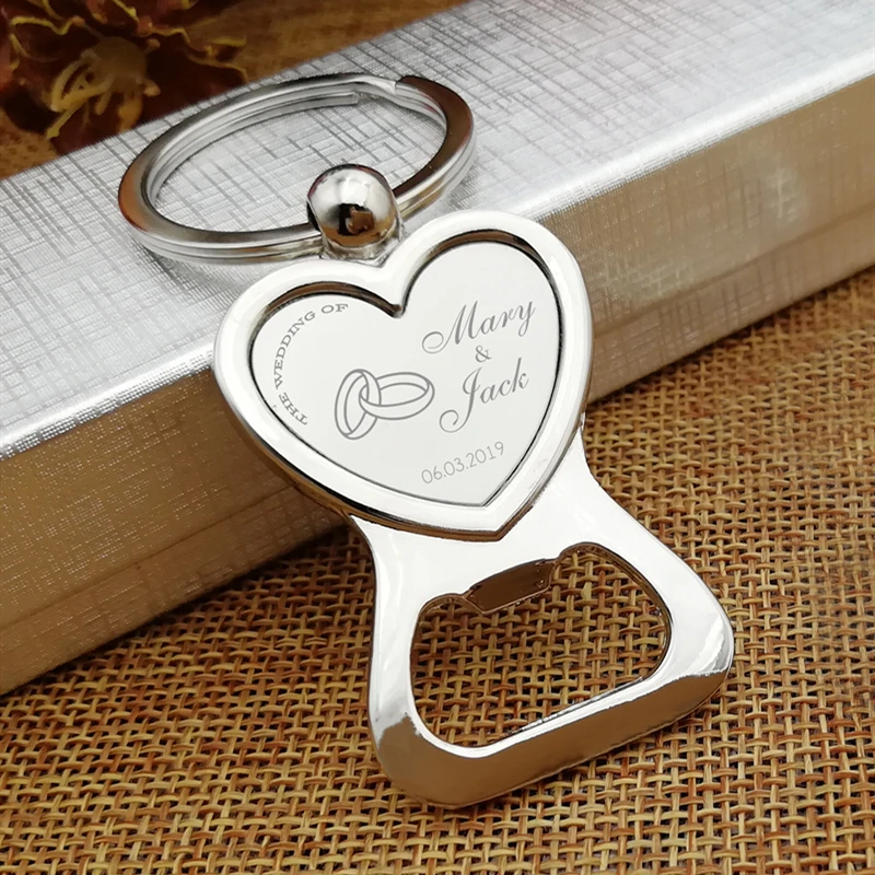 50Pcs Personalized Wedding Gifts For Guests Heart Bottle Wine Opener/Keychain Wedding Favor Birthday Party Souvenir Custom Logo
