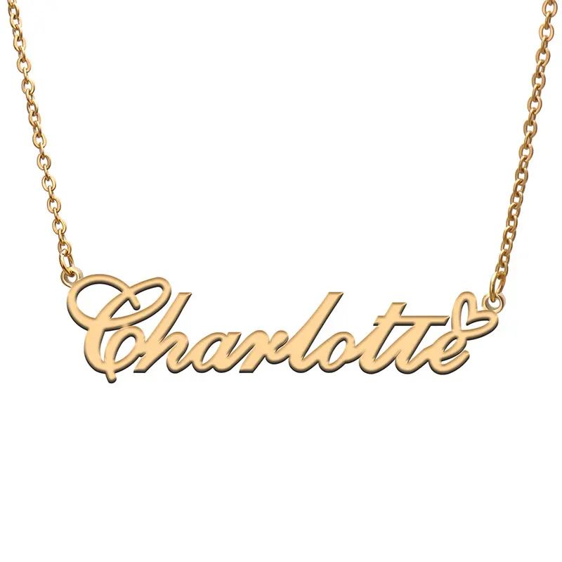 

Love Heart Charlotte Name Necklace for Women Stainless Steel Gold & Silver Nameplate Pendant Femme Mother Child Girls Gift