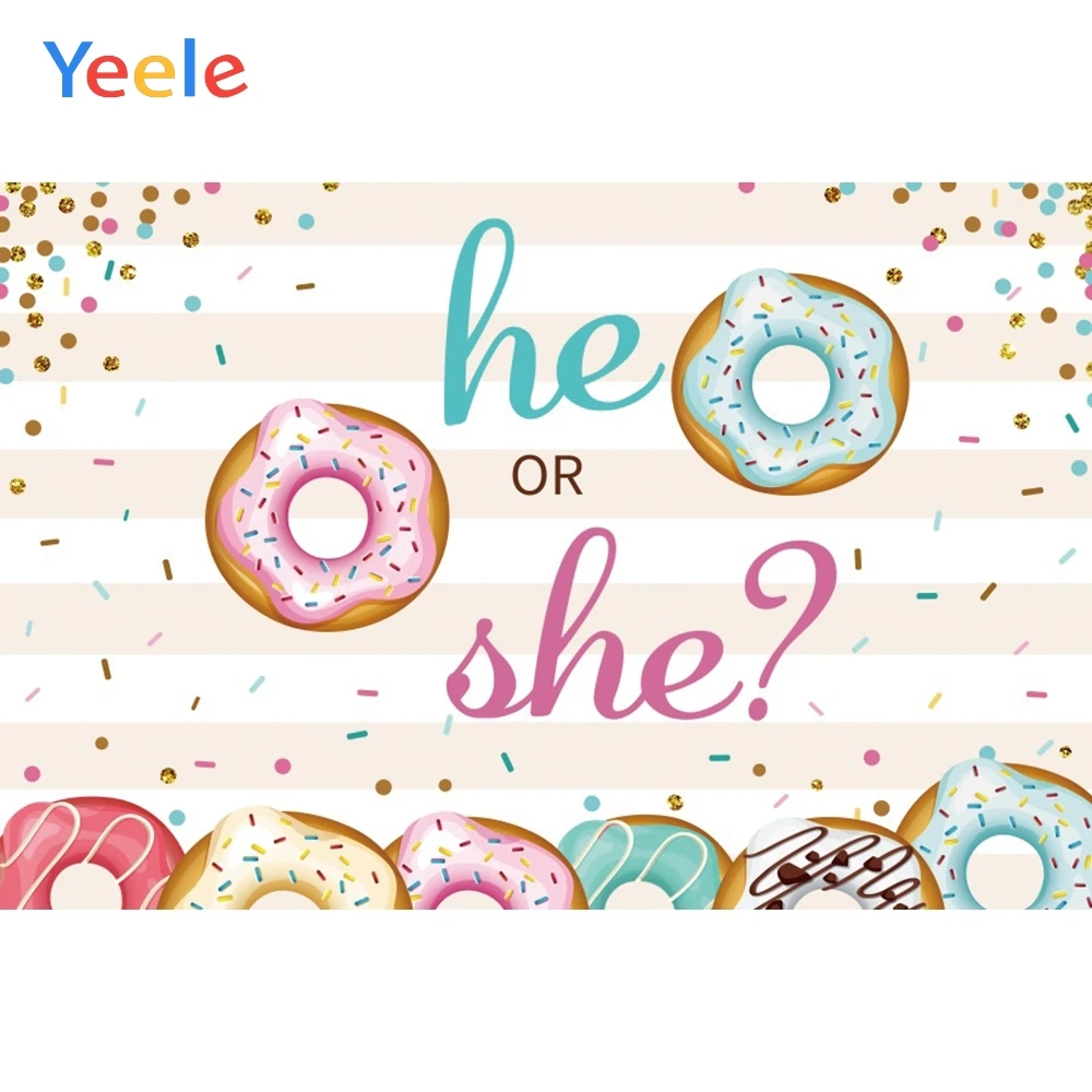 

Boy or Girl Gender Reveal Backdrop Blue Pink Donut Theme Chocolate Photography Backgrounds Baby Shower Party Banner Backdrops