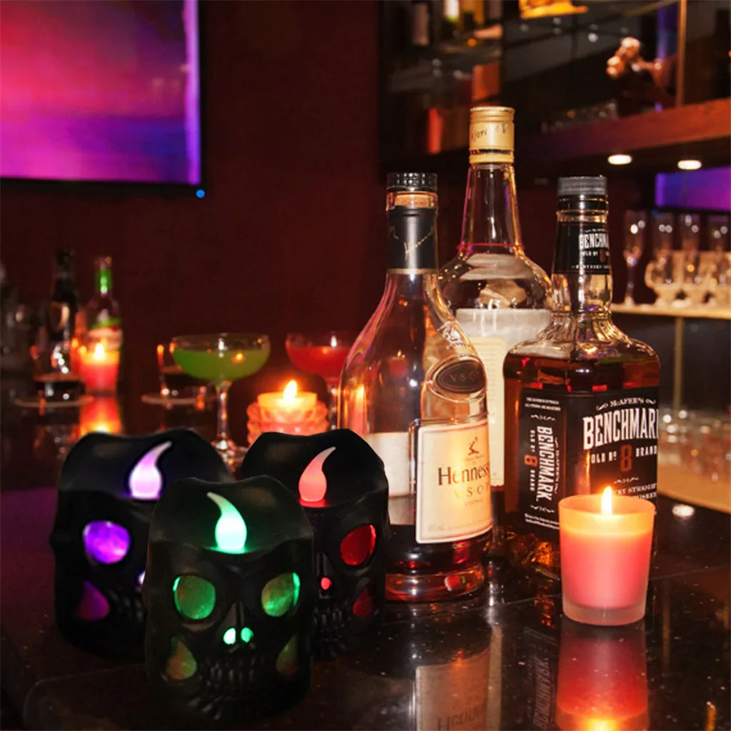 Хэллоуин украшение Свеча &quotчереп&quot свет красочный градиент ночник черный