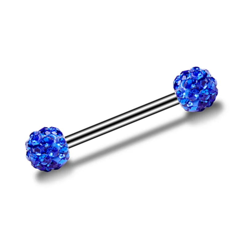 dark blue MODRSA 1 шт из нержавеющей стали промышленный пирсинг-штанга для языка Пирсинг хрустальный шарик носа Ушные Шпильки для сосков, губ пирсинг ювелирные изделия для тела - Окраска металла: dark blue