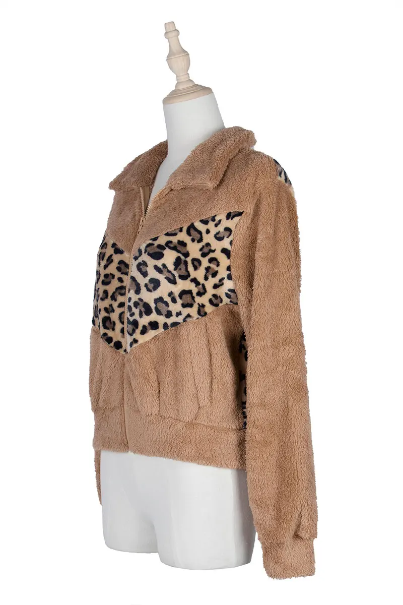 

Crop Jacket Women 2020 Jackets Autumn Female Clothe Sveste Long Sleeve Leopard Furry Casual Outwear Patchowrk Short Coat