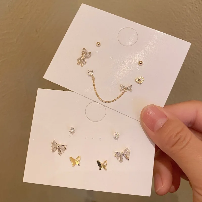 

Модные высококачественные простые серьги S925, компактные и милые серьги, цепочка в виде медведя, геометрический бант, трендовые женские серь...