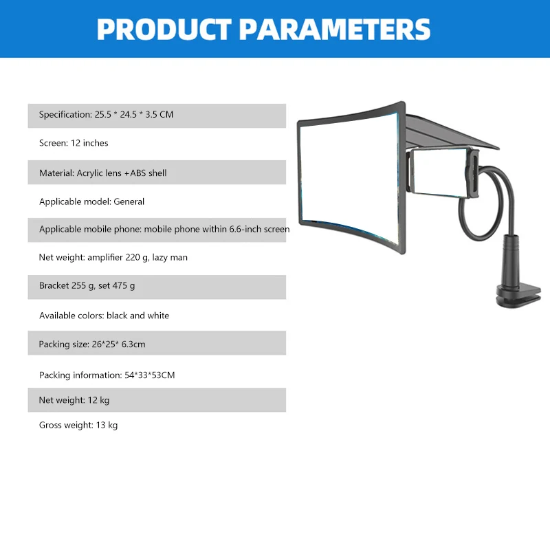 

Universal Big View Phone Screen Magnifier Mobile Amplifier Stand Desktop Lazy Bracket Curved Screen Shading Amplifier Holder