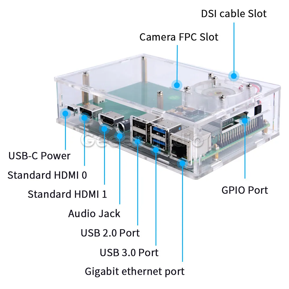 Акриловый Raspberry Pi set-top box kit синий светодиодный светильник 4010 вентилятор и