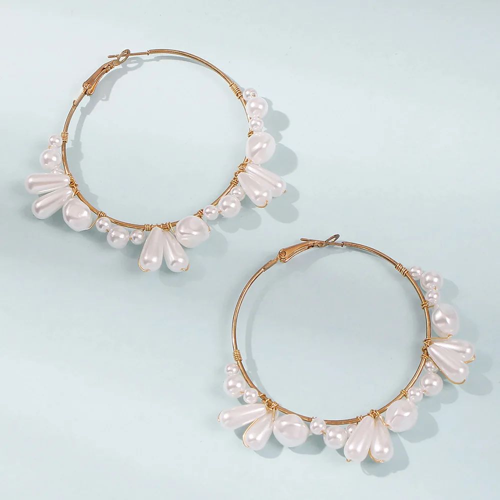 

Elegant Pearl Big Circle Round Hoop Earrings For Women Girl Party Jewelry Fashion Vintage Earrings Gold Color