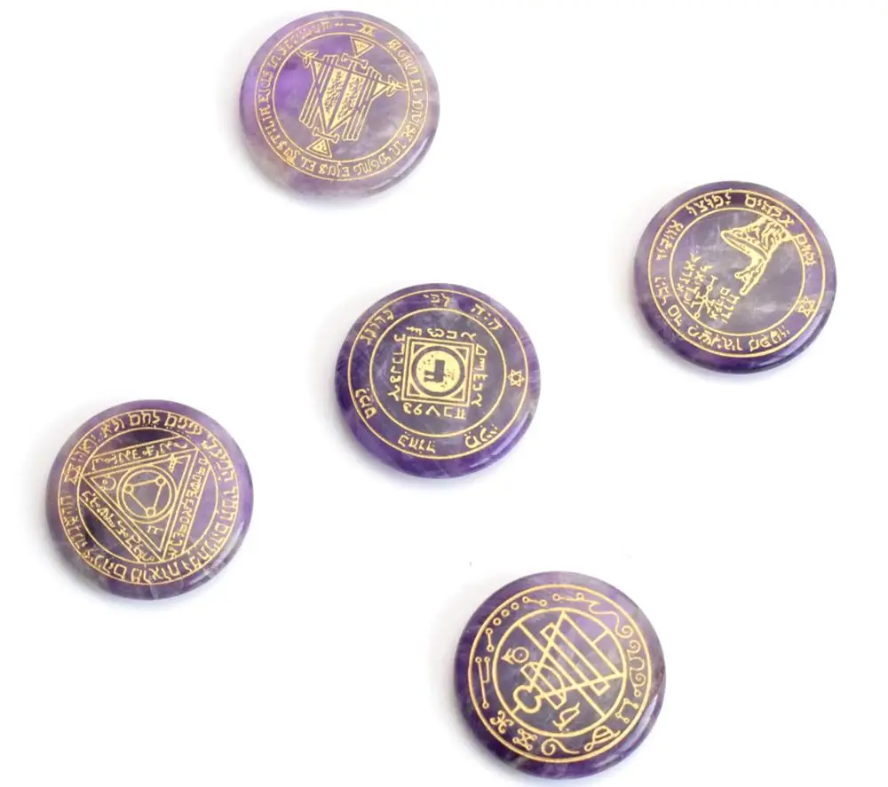 5 шт. ультратонкие круглые натуральные чакры пальмовые камни с гравировкой