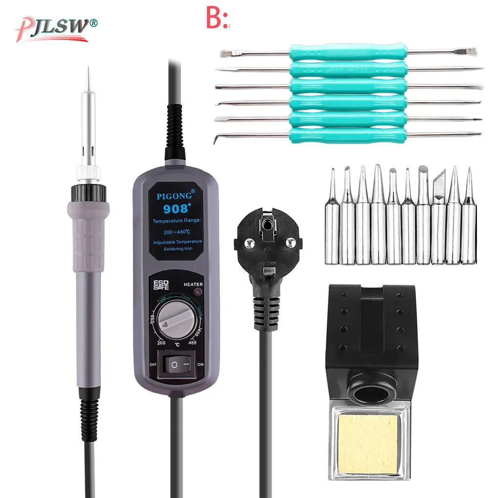 B 908+ цифровая паяльная станция Мини Портативный Регулируемый Электрический паяльник сварочные инструменты набор сварочные работы инструмент - Цвет: B