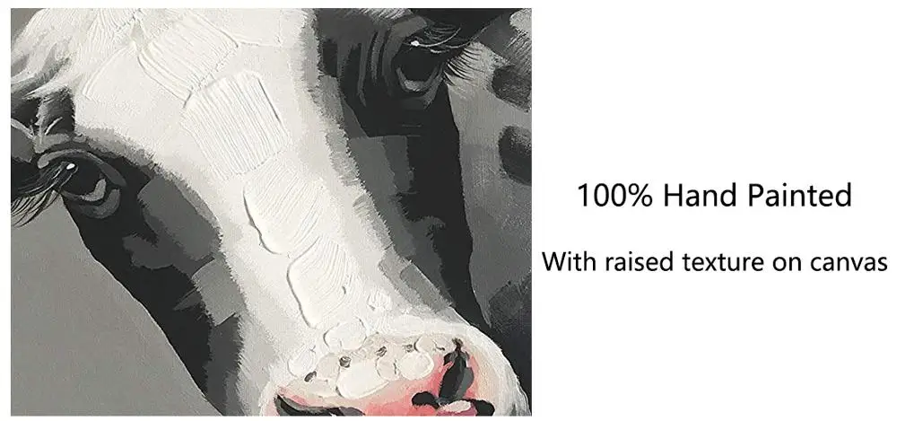 

Hand Painted Cute Cow with Rose Oil Paintings Cool Grey Wall Art for Living Room Animals Paintings for Kids Room Wall Decor