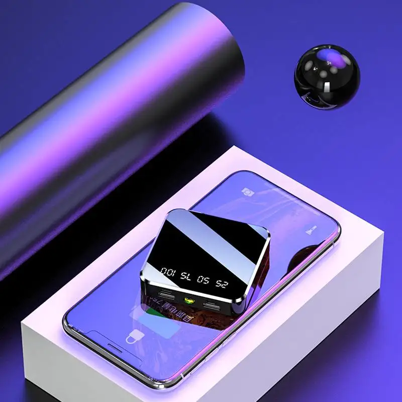 20000mAh мини-панель солнечных батарей Мощность банк 2.1A Быстрая зарядка с светодиодный фонарик небольшой полное зеркальное Экран Дисплей внешний Портативный Батарея Зарядное устройство