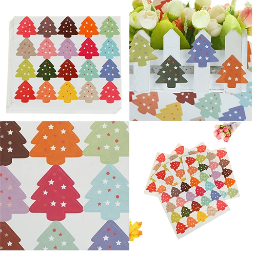 

100pcs DIY Baking Seal Stickers Christmas Tree Gift Tags Wedding Favors Party Accessories Christmas Burlap Vintage Decoration