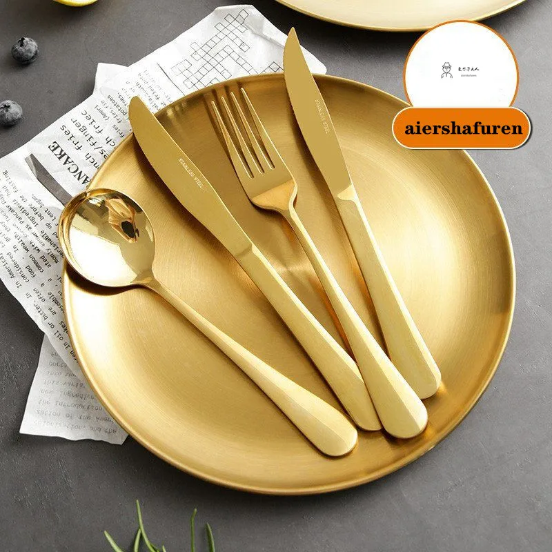 

Толстые столовые приборы из нержавеющей стали для стейка, двухкомпонентная Западная посуда, столовые приборы из трех предметов, набор высо...