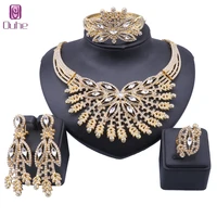 bridal dubai women jewelry crystal rhinestone necklace bangle earrings ring indian party fashion jewelry sets