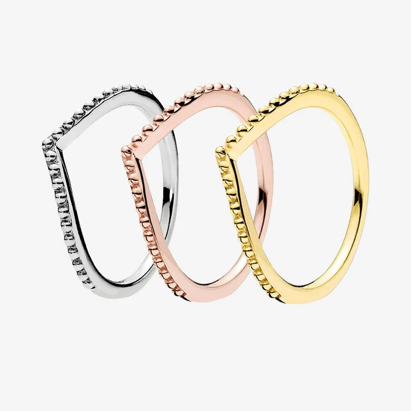 

Authentic 925 Sterling Silver Rose Gold Polished Wishing Bone Laminated C Ring For Women's Engagement Jewelry Anniversary