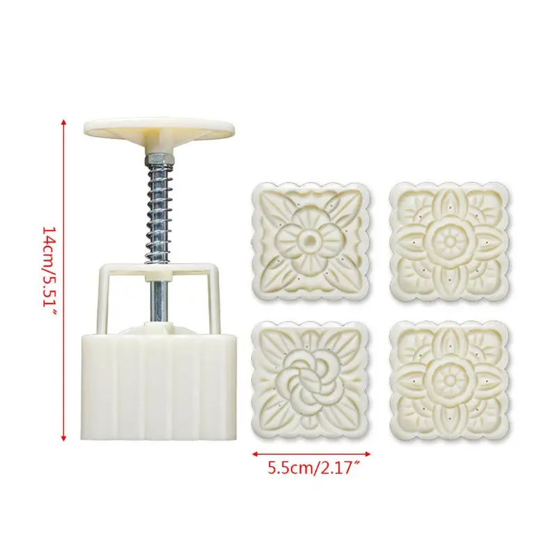 

4pcs Square Hand Press Stamp Moon Cake Decor Barrel Mooncake Mold 100g Pastry DIY Tool
