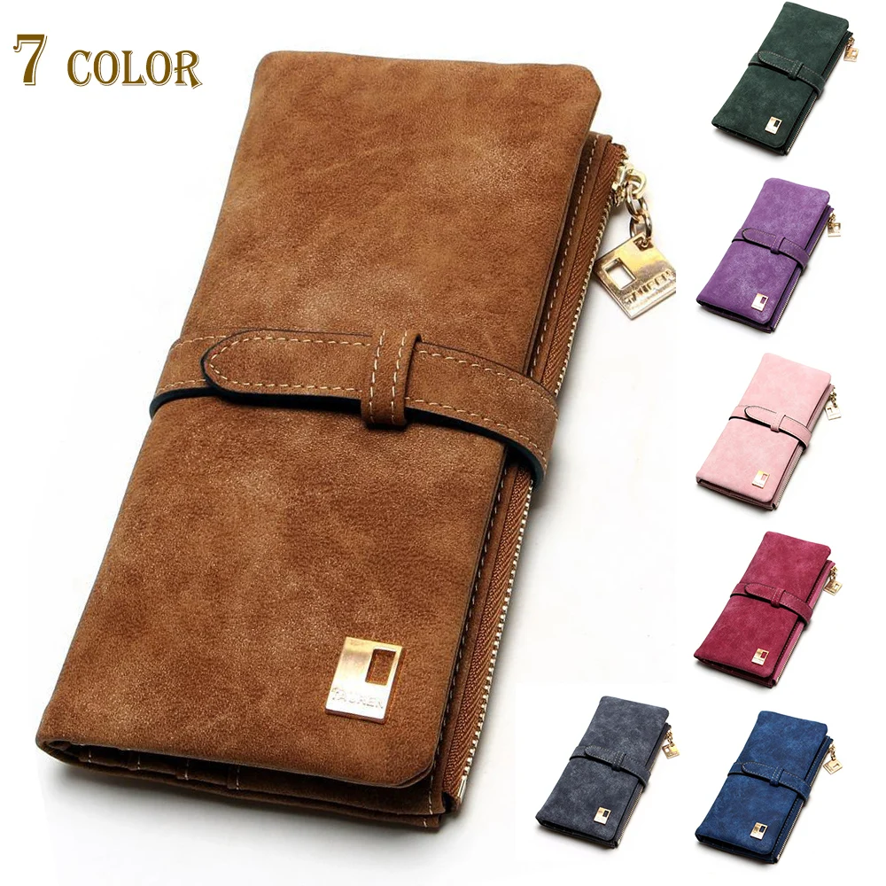 

2020 Vintage Matte Women Wallets Fashion Long Leather Top Quality Card Holder Classic Female Purse Zipper Brand Wallet For Women