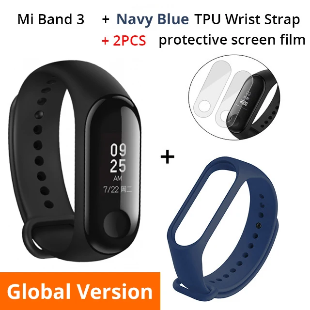 Add NavyBlueStrap Глобальная версия Xiaomi mi Band 3 Смарт-Браслет фитнес-браслет mi Band большой сенсорный экран oled-сообщение частота сердечных сокращений Smartband - Цвет: Add NavyBlueStrap