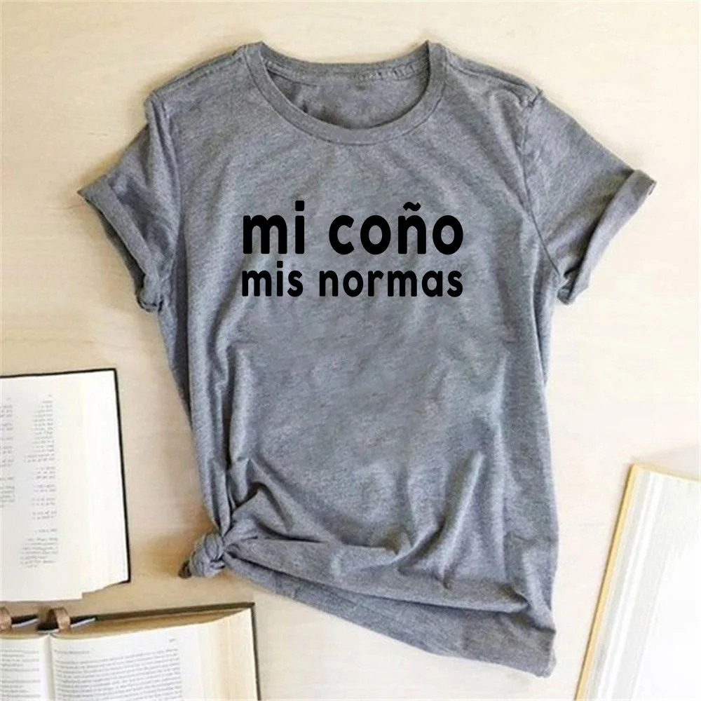 MI Cono mis normas Printing women t shirt Fashion O-Neck Casual Short Sleeve Tops Summer tshirt graphic tees 2020 Clothes | Женская
