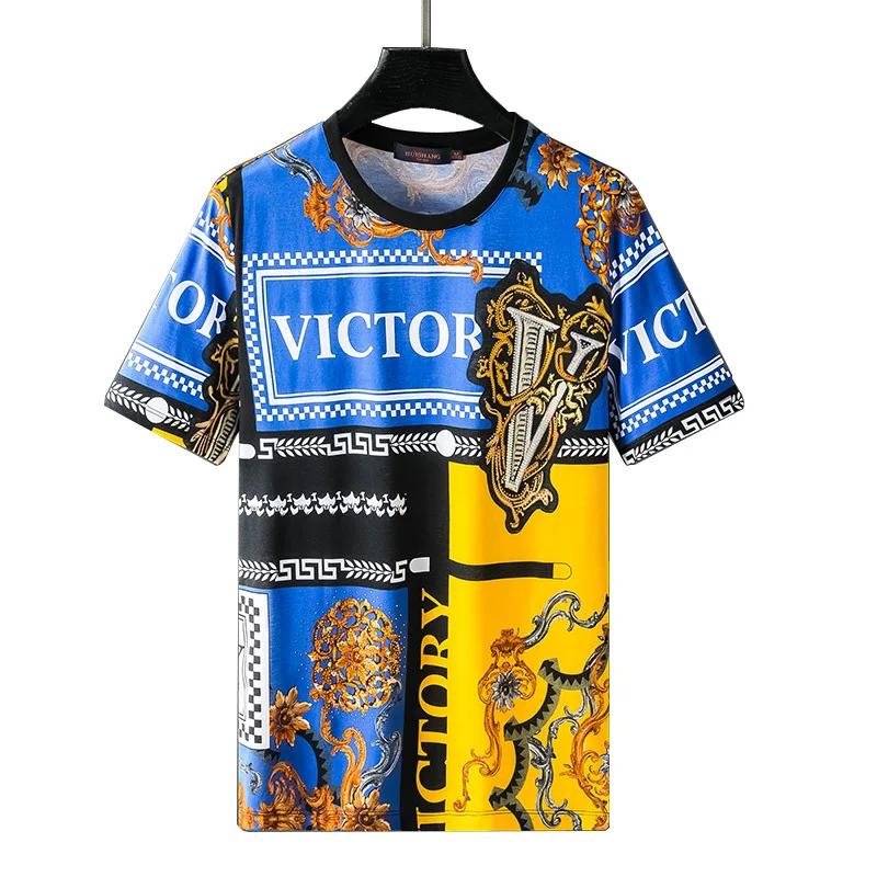 

2021 Court Printed T Shirts Men Clothing Fashion Streetwear Mercerized Cotton Slim O Neck Short Sleeve Casual Camiseta Masculina