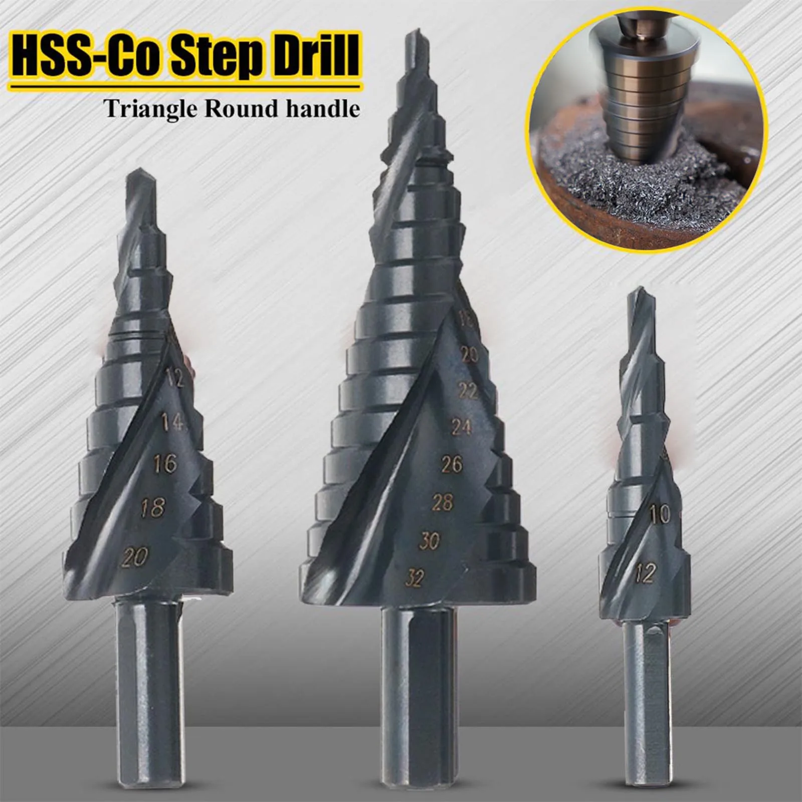 3PCS / SET 4-32MM HSS Cobalt Stepper Drill Bit Set Nitrogen High Speed Steel Spiral For Metal Cone Triangle Shank Hole