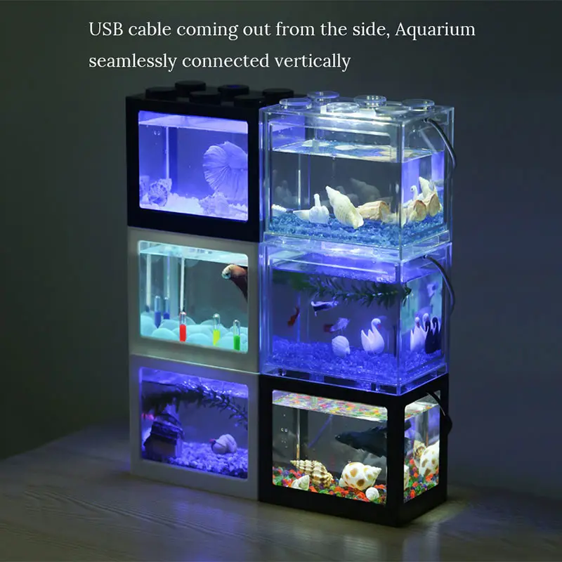 Betta Fish мини аквариум креативный строительный блок аквариум для домашнего офиса чайный столик украшение детское Кормление маленький строительный блок