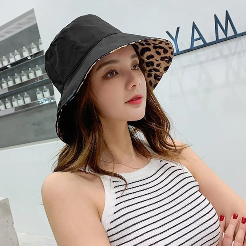 

Leopard reversible bucket hat For Women Printed Fishing Female Cap Outdoor Hiking Fishermen Sun Hat Spring Summer Beach Panama