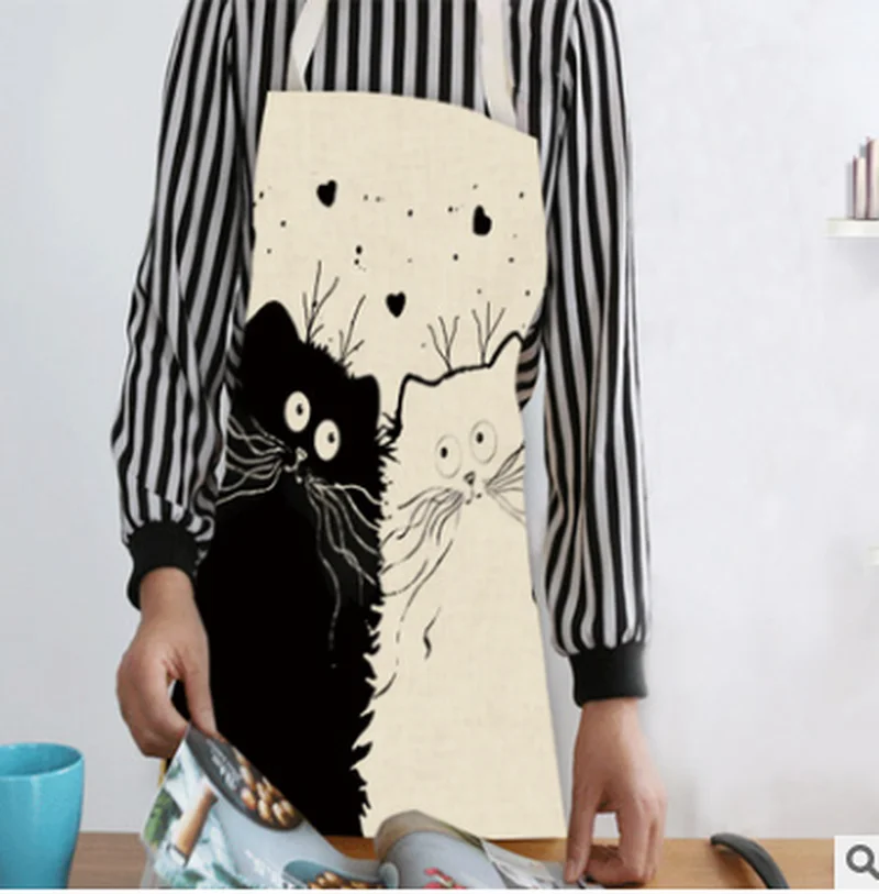 1 шт. Кухонный Фартук с милым рисунком кота, без рукавов, из хлопка и льна, фартуки для мужчин и женщин, инструменты для уборки дома 66*47 см