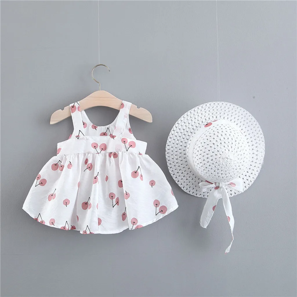 Детские платья принцессы без рукавов с рисунком вишни для маленьких девочек