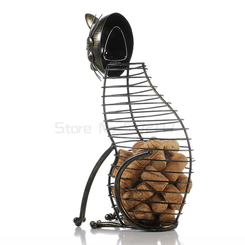 

Tooarts Cat Barware Wine Cork Container Bar Accessories Iron Craft Modern Home Decor Gift Handicraft Metal Animal Ornament