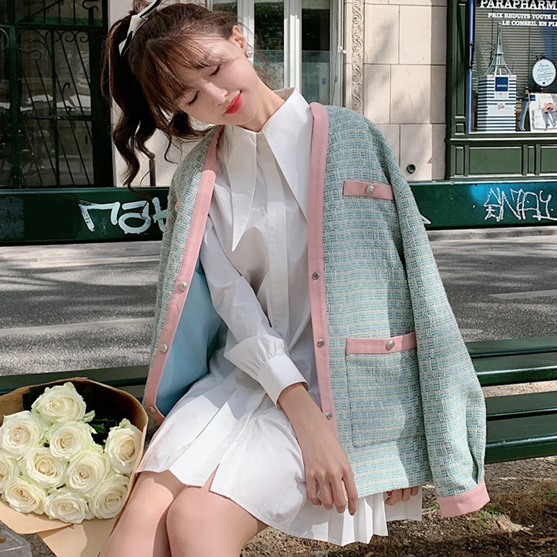 Твидовый пиджак + шорты костюм зеленый осенне-зимний женский деловой из 2