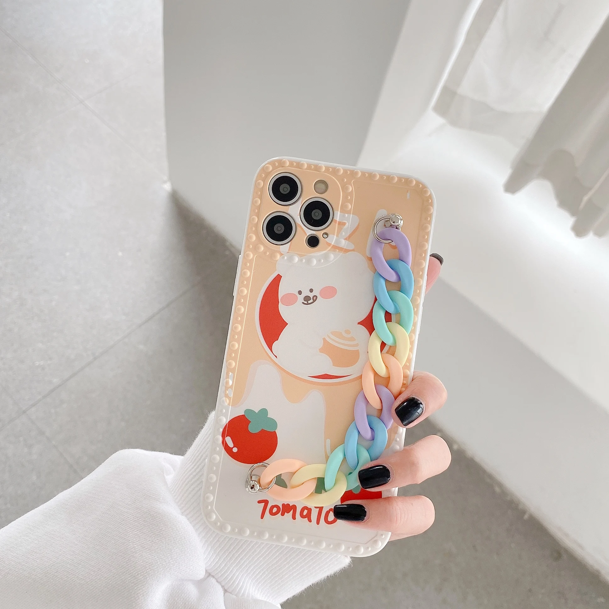 

Cute Cartoon Bear Rabbit Bracelet Phone Case For iPhone X XR XS 12 mini 11 Pro Max SE2020 7 8 Plus Colored Hand Chain Soft Cover