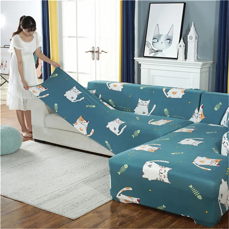 Эластичный чехол для дивана с принтом современный из спандекса угловой кушетки