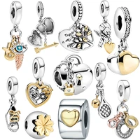 hot sale 925 sterling silver beads two tone heart baby shoe charms fit original pandora charm bracelet jewelry making diy gift