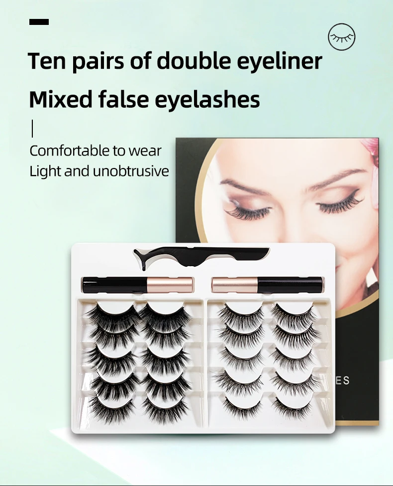 

10 PAIRS Cruelty Free Magnetic Eyelashes Wholesale Handmade Natural Long Mink Lashes Pestañas Postizas with Two Eyeliner