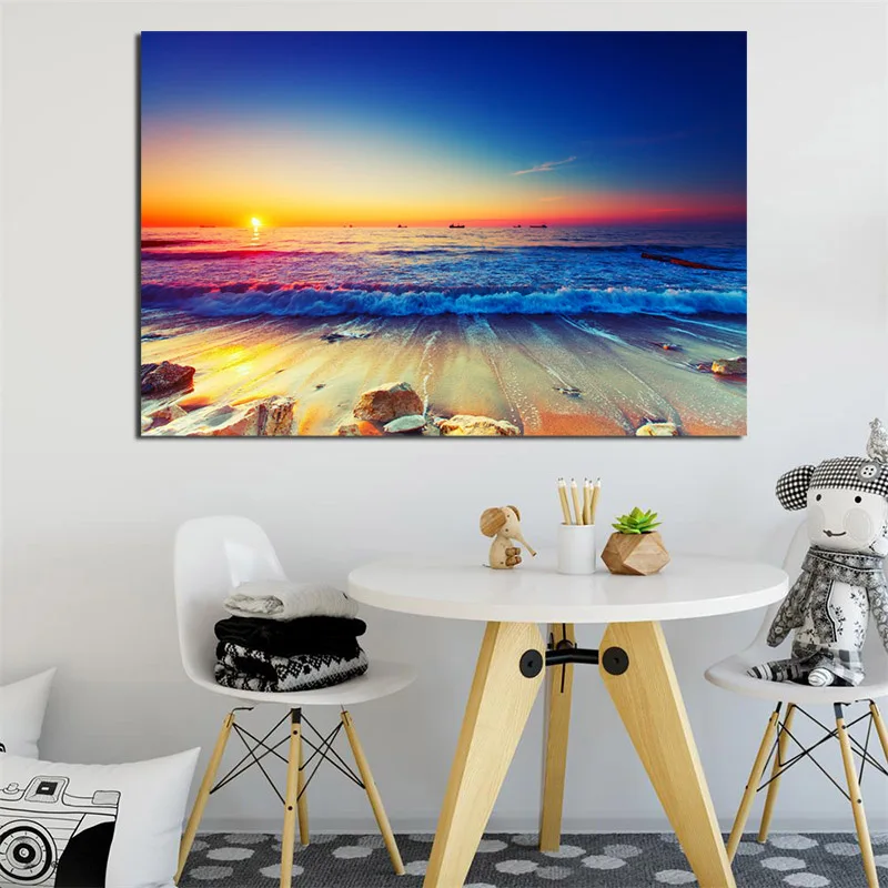 

Sunset Ocean Shore Sea Beach Wall Art Canvas Poster And Print Canvas Painting Oil Decorative Picture For Living Room Home Decor
