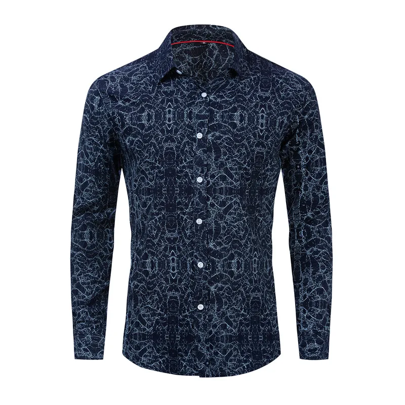 

Plus Size Long Sleeve Men's Shirt Ripple Plaid Men Casual Shirts Stand Collar 100% Cotton Skinny Male Shirts Europe Size XXL